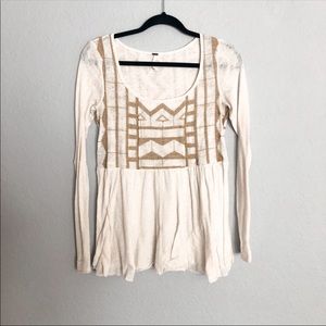 Free People Ivory Long Sleeve Blouse